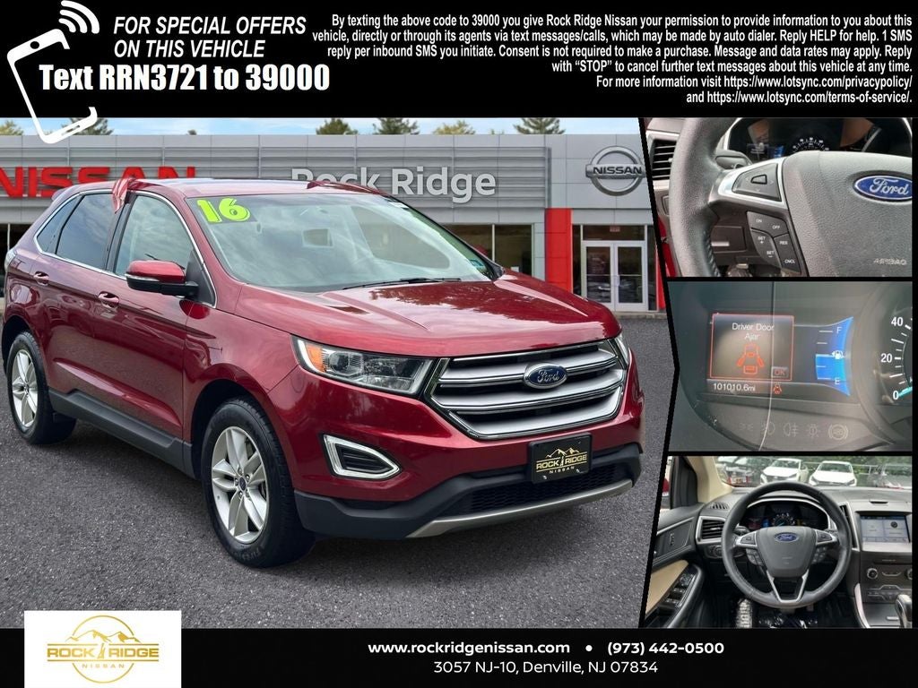 2016 Ford Edge SEL in Ruby Red Metallic — front three-quarter view