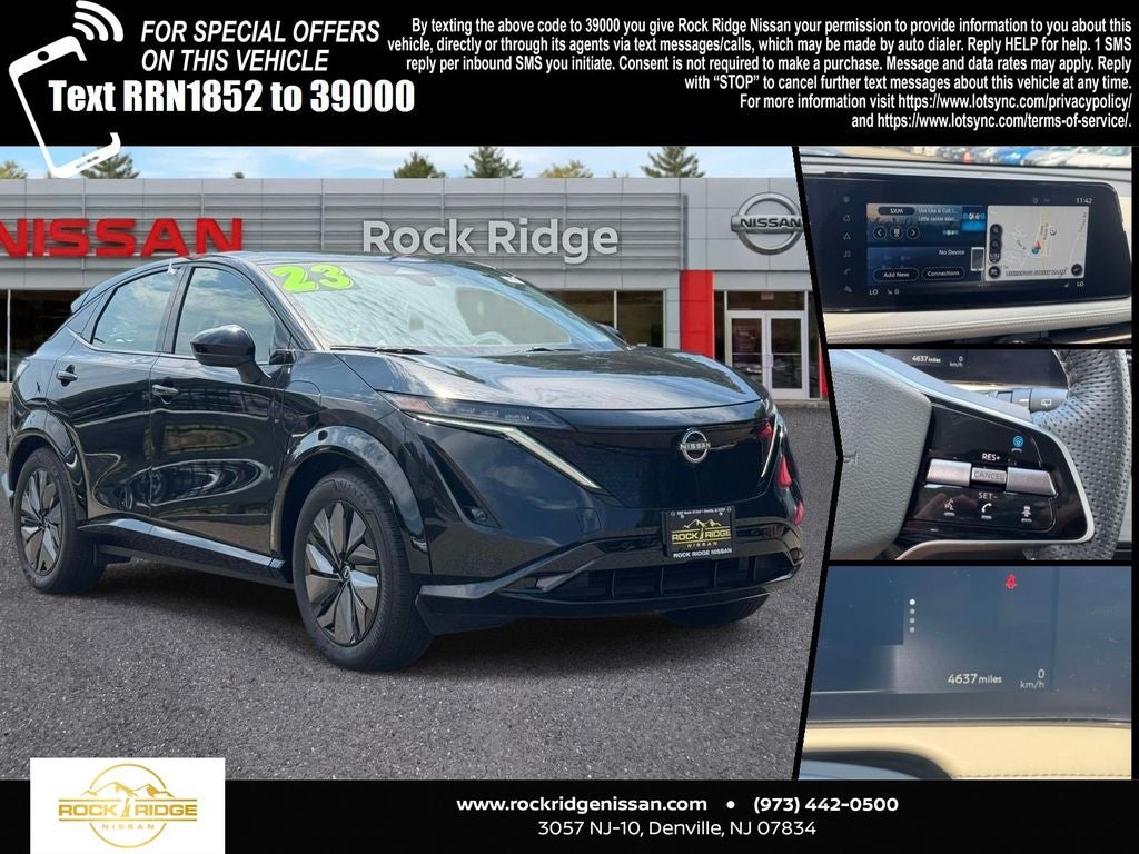 2023 Nissan Ariya ENGAGE+ e-4ORCE in Black Diamond Pearl — front three-quarter view